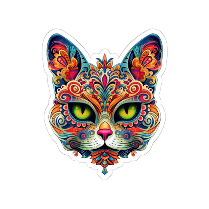 Psychedelic Mandala Cat Sticker | Vibrant Floral Trippy Vinyl Decal (Waterproof)