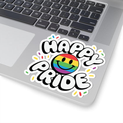 Happy Pride Smiley Sticker | Rainbow LGBTQ Vinyl Decal (Glossy)