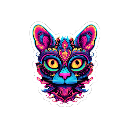 ColorFlow | Vibrant Psychedelic Cat Sticker with Neon Mandala Art | Trippy Rainbow Kitty Vinyl Decal | Mystical Boho Cat Design