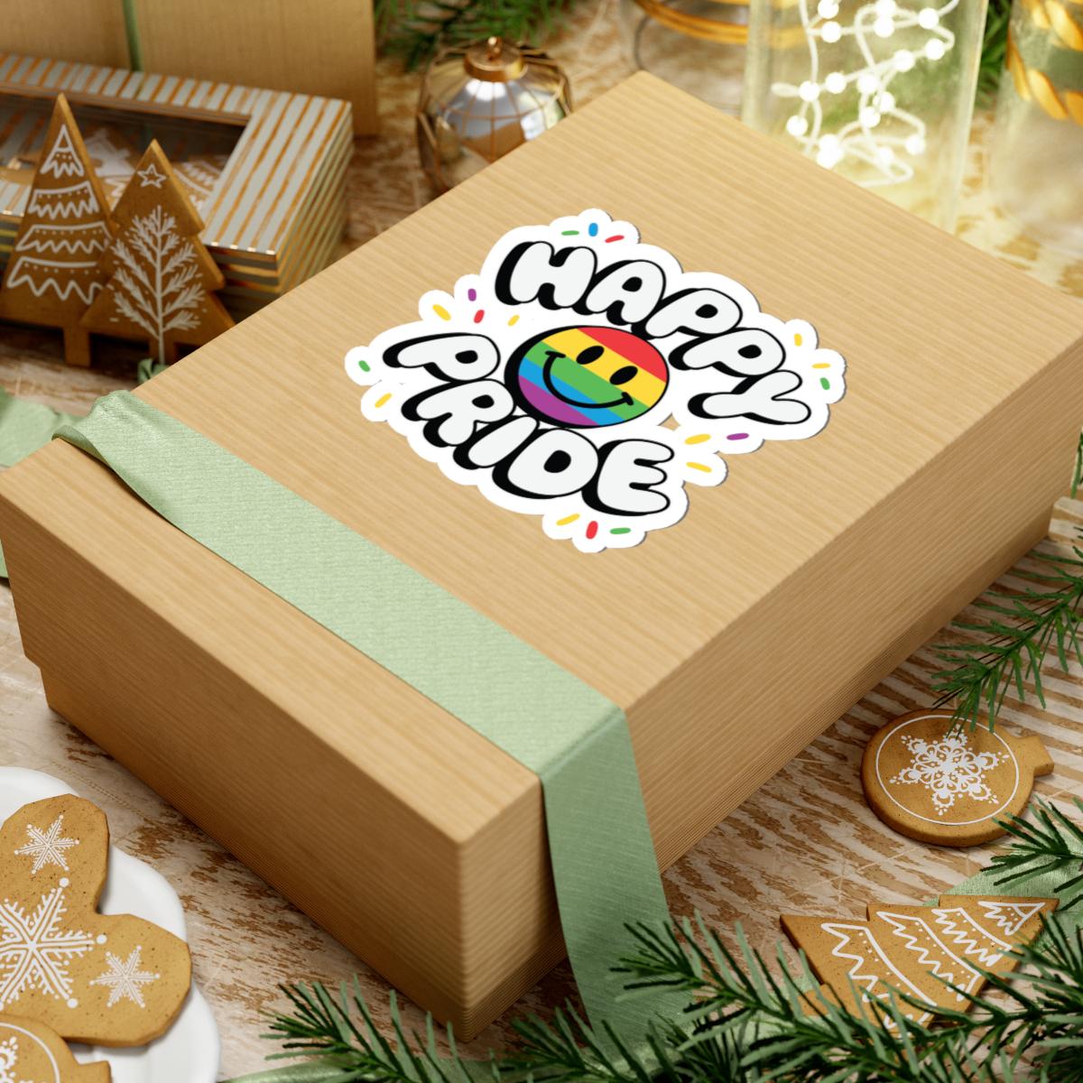 Happy Pride Smiley Sticker | Rainbow LGBTQ Vinyl Decal (Glossy)