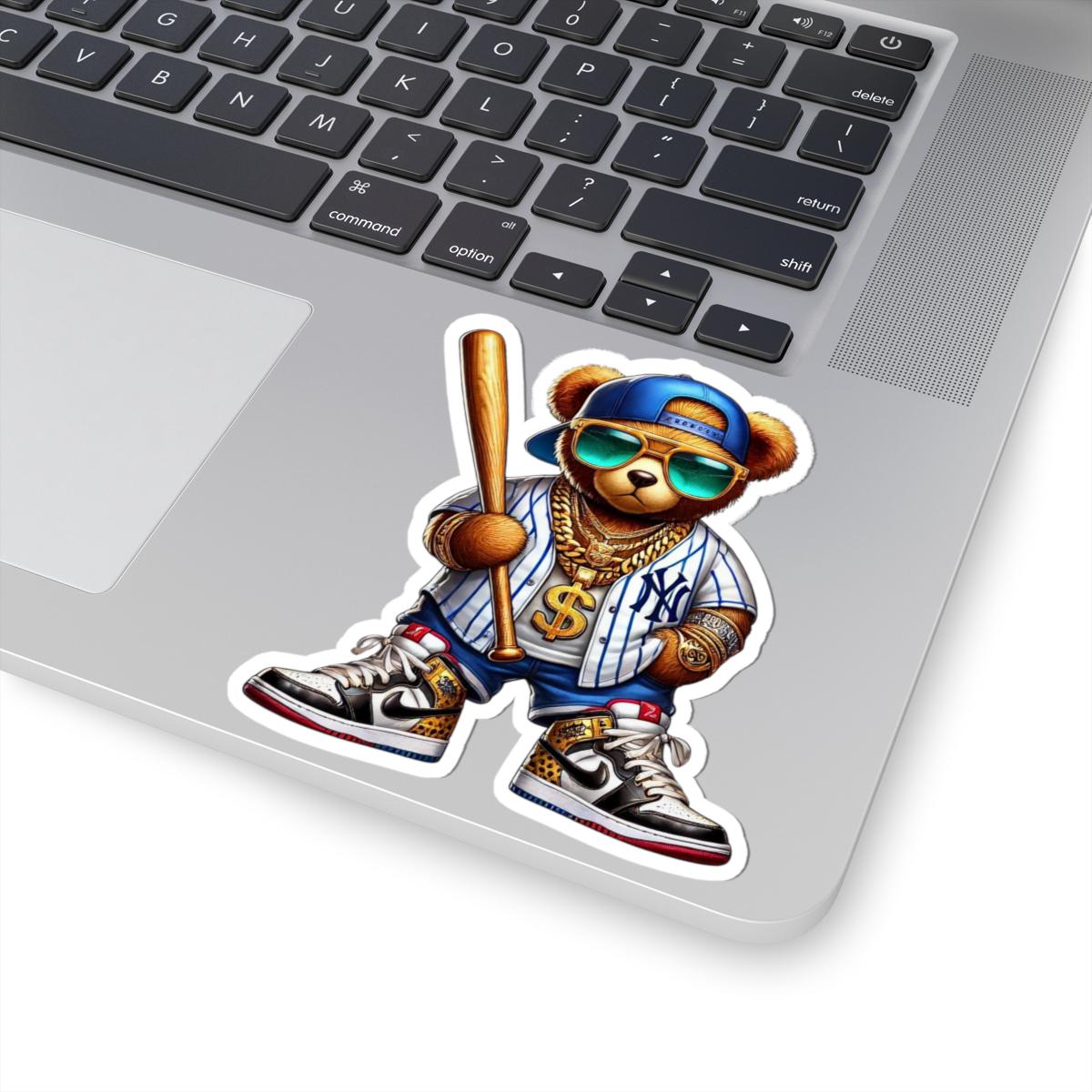 Urban Baseball Bear Sticker | Hip Hop Teddy with Bat, Chains (Kiss Cut Decal)
