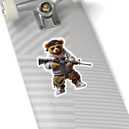 ColorFlow Camo Bear Sticker | Gold Chain Hip Hop Vinyl Art Decal