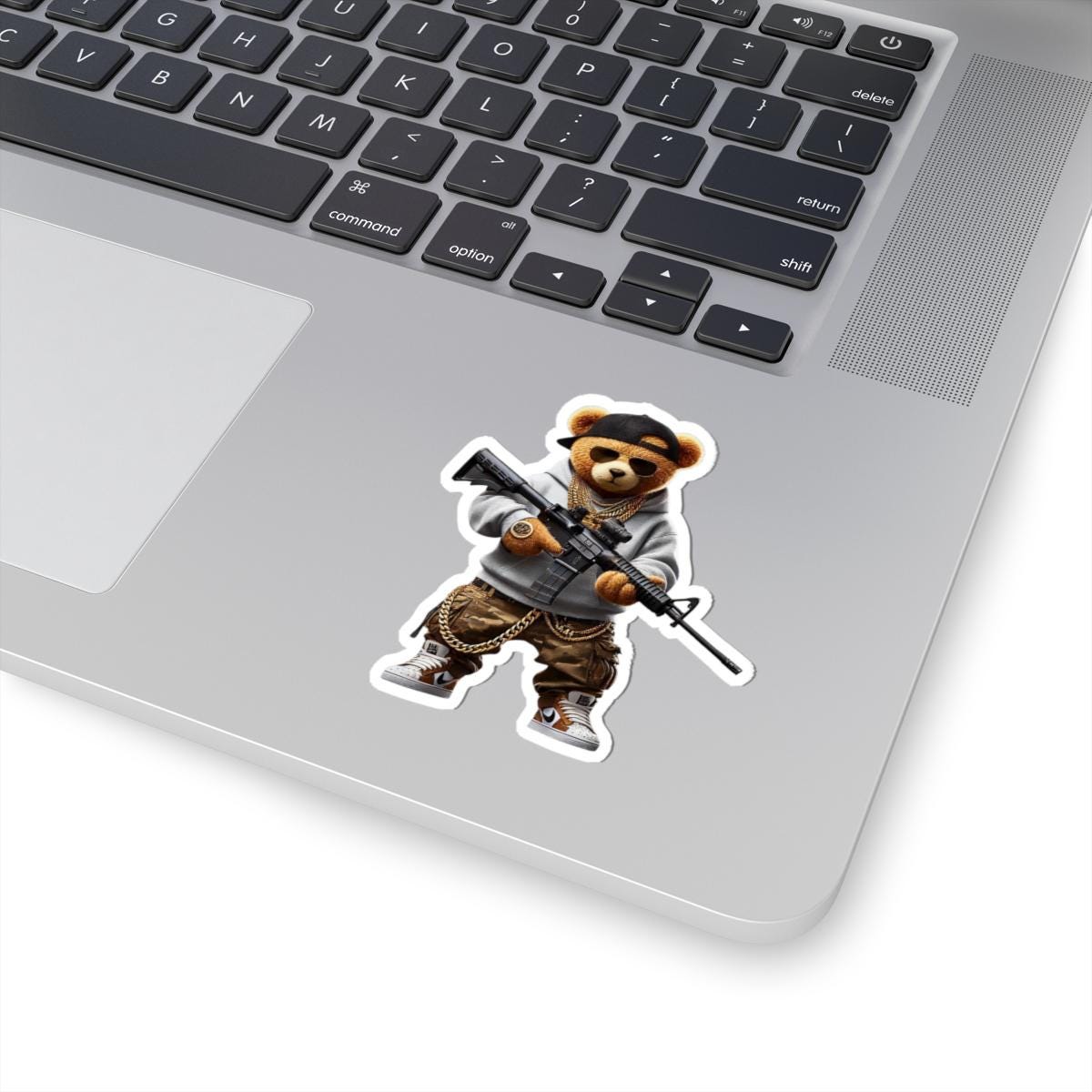 ColorFlow Camo Bear Sticker | Gold Chain Hip Hop Vinyl Art Decal