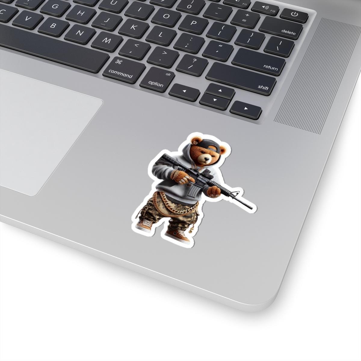 Camo Gangsta Bear Sticker | Gold Chain Hip Hop Vinyl Art Decal
