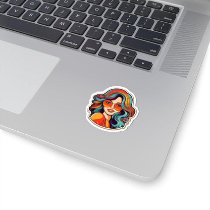 ColorFlow | Groovy Retro Woman Sticker with Colorful Hippie Hair and Sunglasses