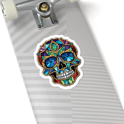 ColorFlow | Stained Glass Skull Sticker | Gothic Rainbow Skull Art Decal for Laptops & Journals
