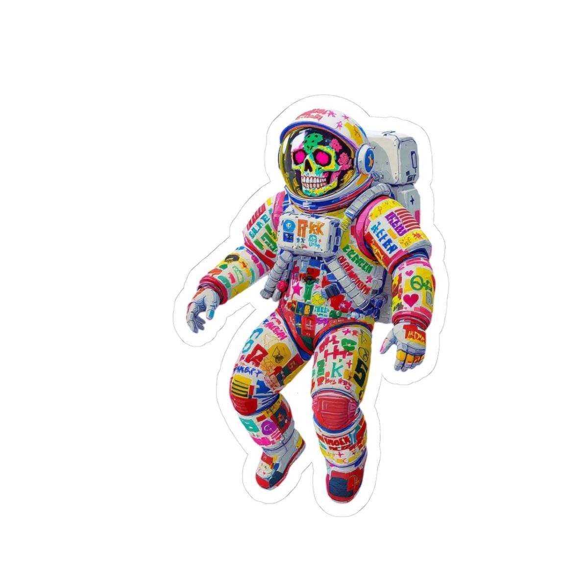 ColorFlow | Neon Skull Astronaut Sticker | Bright Graffiti Space Vinyl Decal for Laptops and Boards