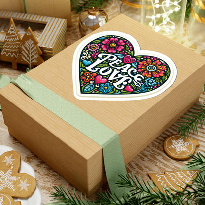 Peace Love Heart Sticker | Boho Floral Retro Vinyl Decal for Journals, Tumblers