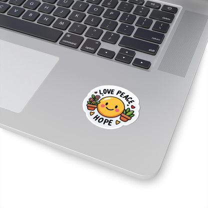 Love Peace Hope Sticker | Smiley Face Potted Plants Decal