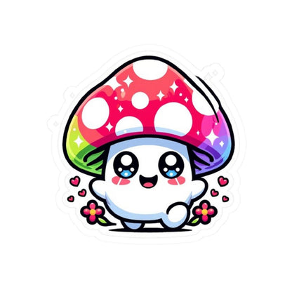 Rainbow Kawaii Mushroom Sticker | Sparkle Eyes, Flowers, Vinyl Decal