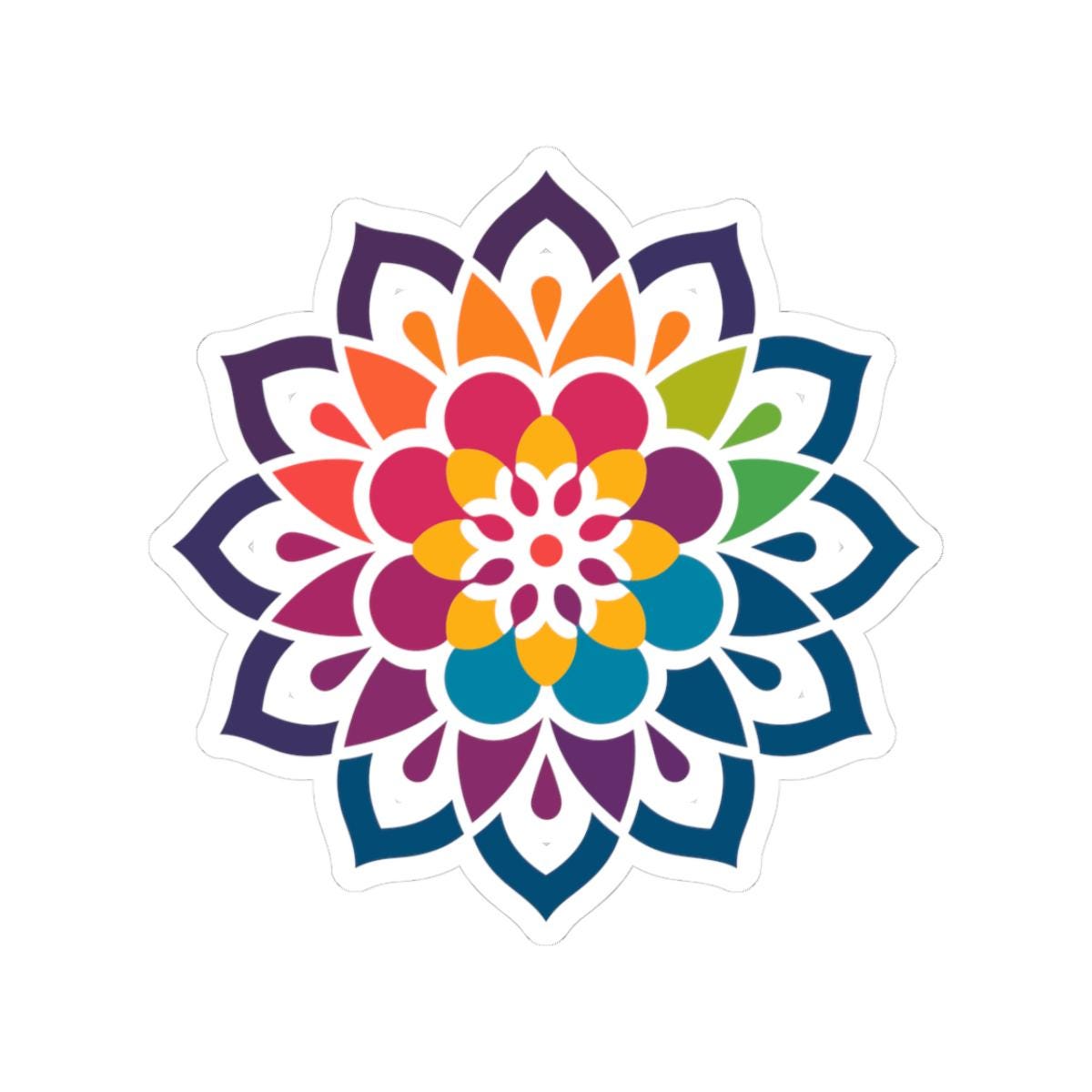 Kaleidoscope Blossom Mandala Sticker | Rainbow Boho Vinyl Decal, Meditation Art
