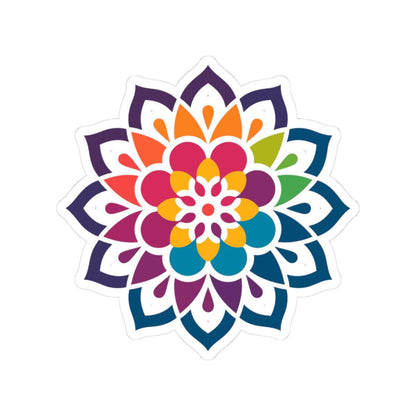 Kaleidoscope Blossom Mandala Sticker | Rainbow Boho Vinyl Decal, Meditation Art