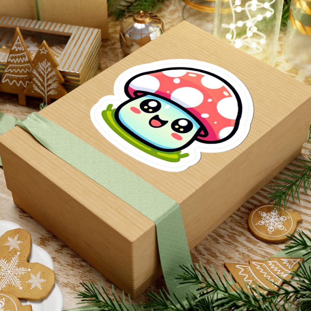 Kawaii Mushroom Sticker | Smiling Toadstool Vinyl Decal (Waterproof)