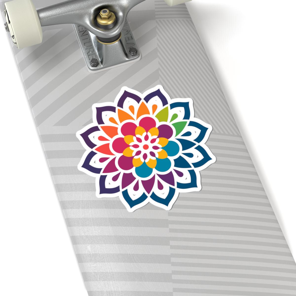 Kaleidoscope Blossom Mandala Sticker | Rainbow Boho Vinyl Decal, Meditation Art