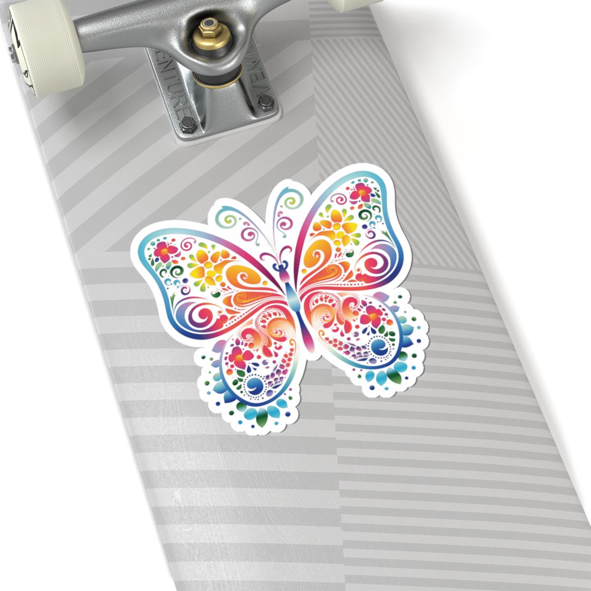 ColorFlow Groovy Rainbow Butterfly Sticker | Floral Psychedelic Wings Art | Vibrant Vinyl Sticker