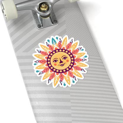 ColorFlow | Smiling Sun Mandala Sticker | Boho Hippie Celestial Vinyl Decal | Sun Face Art