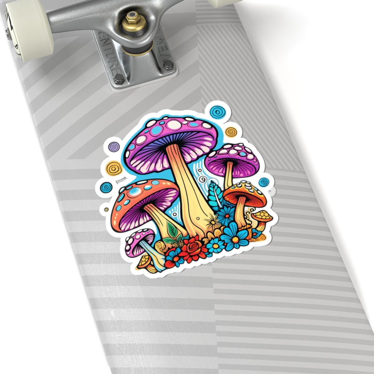 ColorFlow | Psychedelic Mushroom Garden Sticker | Trippy Fungi Vinyl Decal with Flowers | Boho Nature Art
