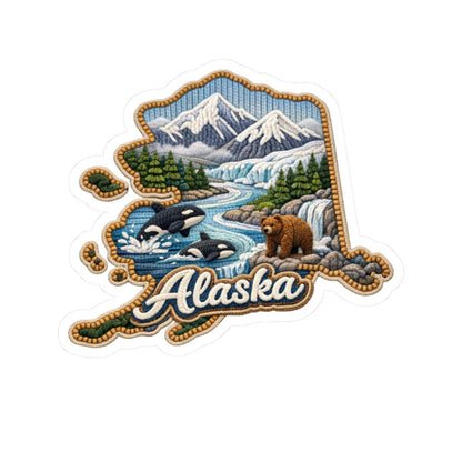 Alaska Wild Frontier Sticker | Mountains, Rivers, Orcas, Bear Art