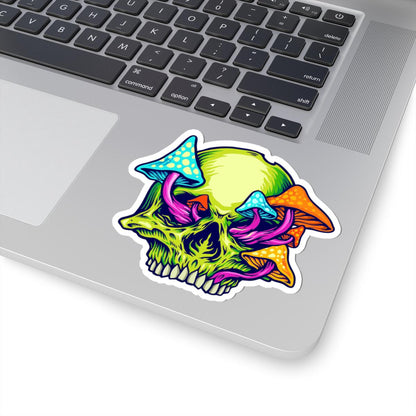 ColorFlow | Trippy Mushroom Skull Vinyl Sticker for Water Bottles Laptops Cars | Psychedelic Art Waterproof Decal