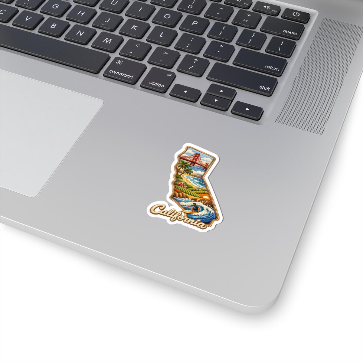 ColorFlow | California Golden Coast Vinyl Sticker | Coastal Cliffs Surf Waves and Iconic Bridge Landscape Art