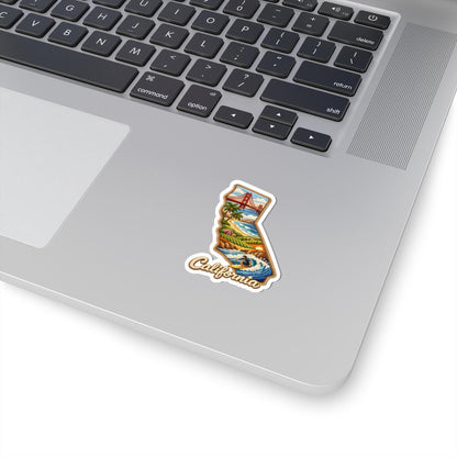 ColorFlow | California Golden Coast Vinyl Sticker | Coastal Cliffs Surf Waves and Iconic Bridge Landscape Art