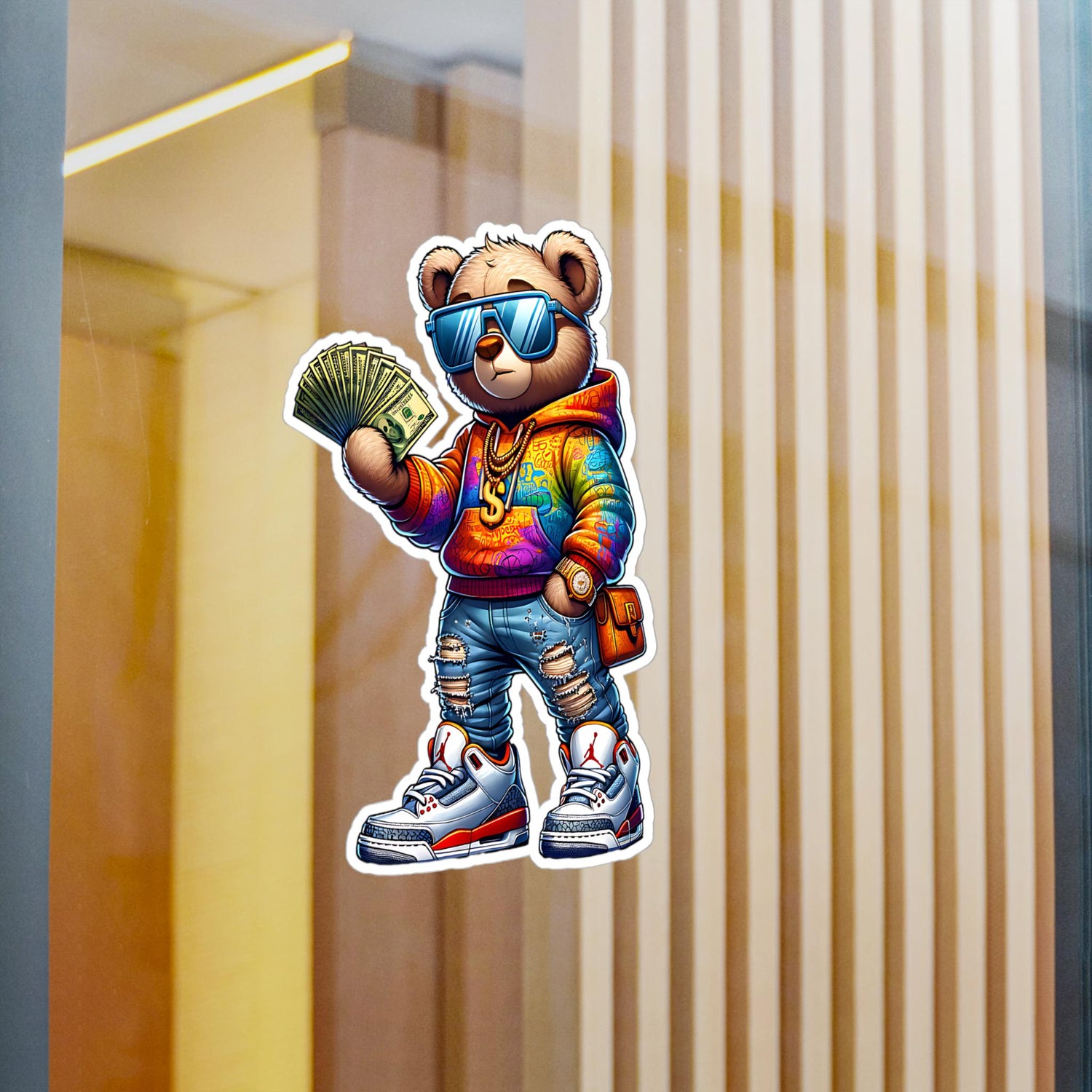 Money Bear Vinyl Sticker | Urban Art Waterproof Decal (Glossy, Matte, Holographic)
