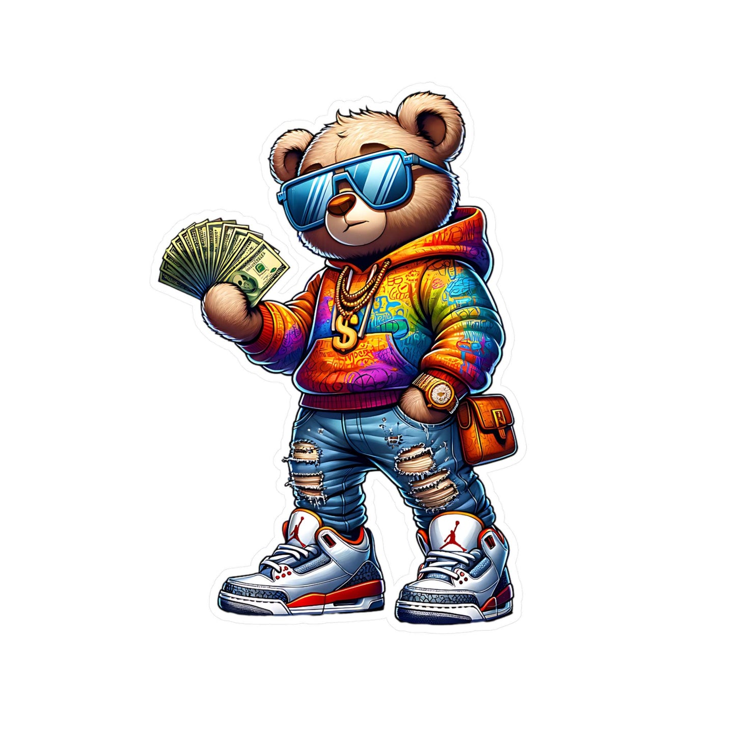 Money Bear Vinyl Sticker | Urban Art Waterproof Decal (Glossy, Matte, Holographic)