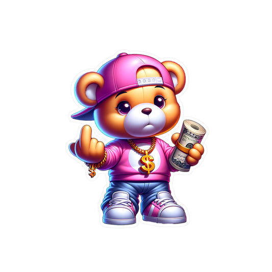 ColorFlow | Savage Pink Teddy Vinyl Sticker | Urban Bear Waterproof Art Decal | Glossy Matte Holographic | 6 Sizes