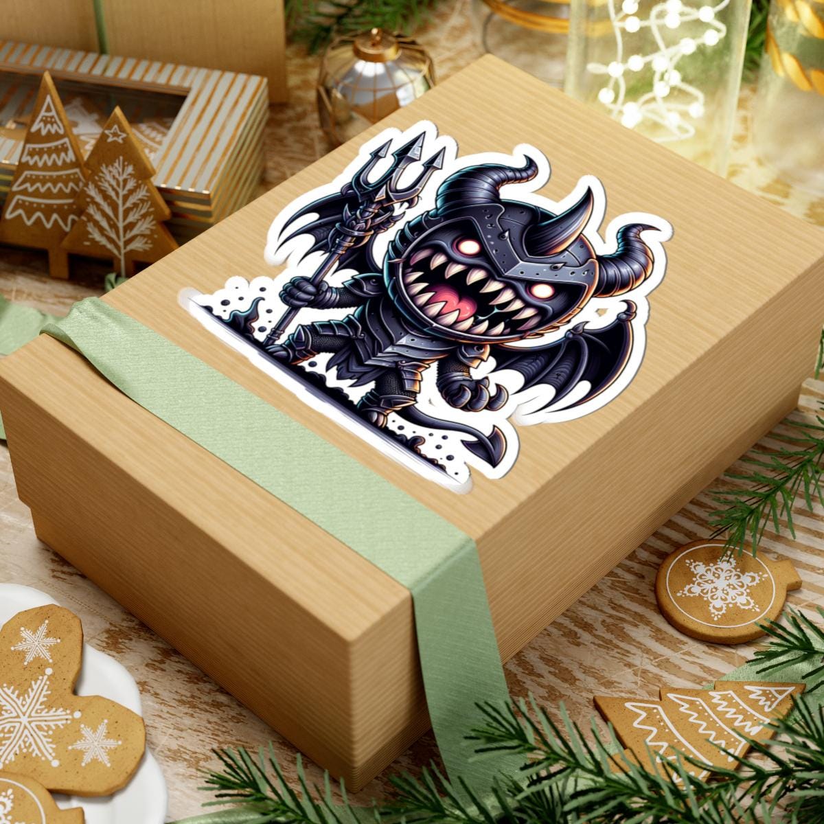 Armored Demon Monster Vinyl Sticker | Trident Warrior Art Decal