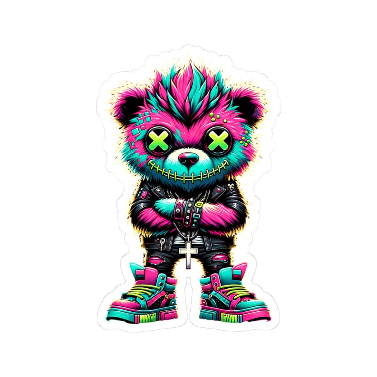 ColorFlow | Neon Cyber Bear Vinyl Sticker | Graffiti Streetwear Gamer Sticker | Waterproof Glossy or Matte