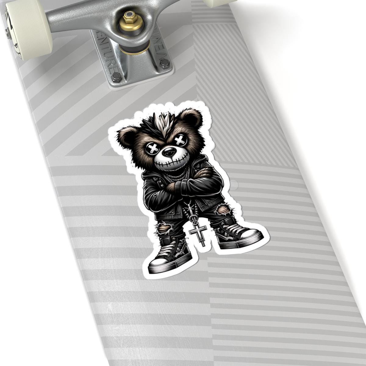 ColorFlow | Punk Mohawk Bear Vinyl Sticker | Gothic Streetwear Gamer Sticker | Dark Aesthetic Waterproof Glossy or Matte