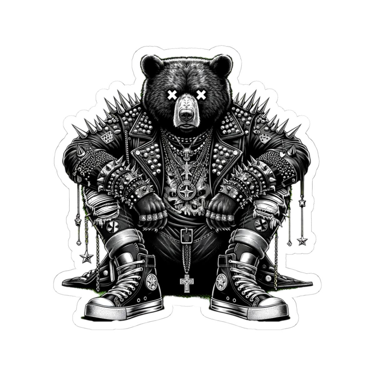 Punk Rock Bear Vinyl Sticker | Waterproof Gothic Streetwear Art (Matte/Glossy)