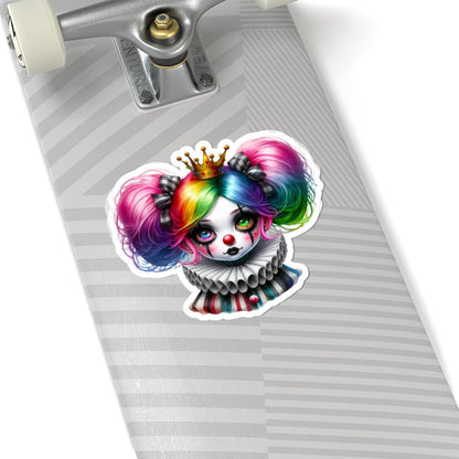 ColorFlow | Rainbow Circuscore Clown Girl Sticker | Big Hair Pastel Goth Princess | Striped Collar Vinyl Decal