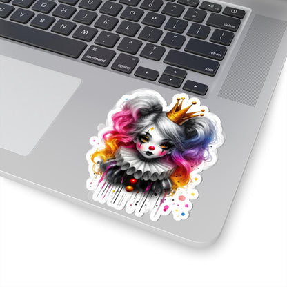 ColorFlow | Royal Pop Circus Clown Sticker | Pastel Goth Crowned Doll with Rainbow Hair | Kawaii Creepycore Art