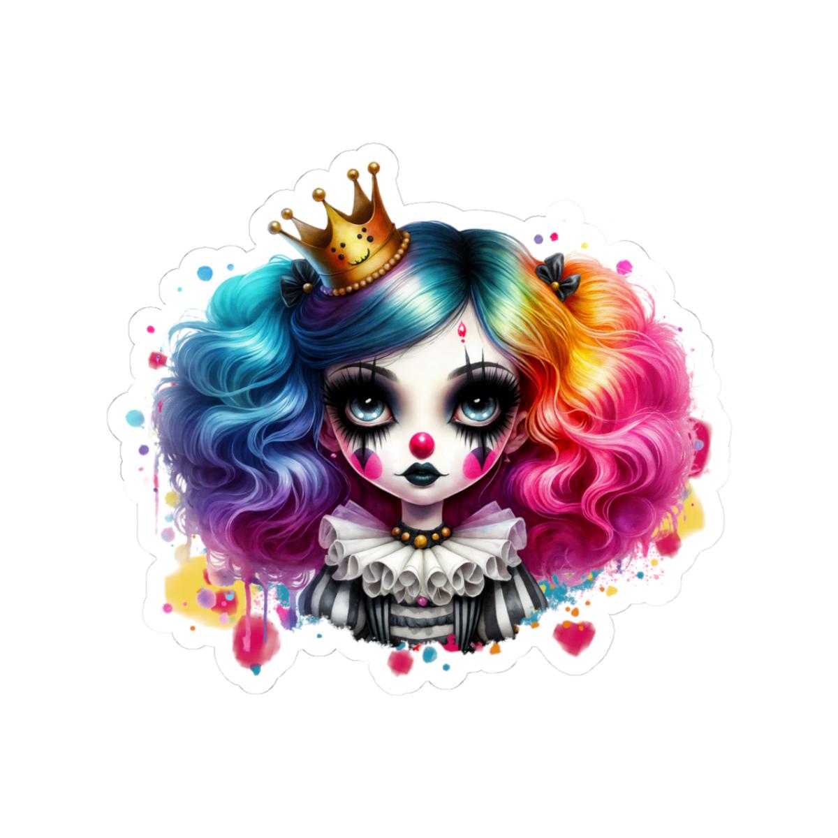 ColorFlow | Rainbow Circus Princess Clown Sticker | Creepy Cute Harlequin Doll Art | Gothic Carnival Aesthetic Vinyl