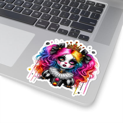 ColorFlow | Royal Rainbow Clowncore Girl Sticker | Goth Princess Vinyl Decal | Pastel Emo Art Aesthetic