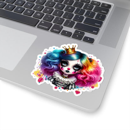 ColorFlow | Rainbow Circus Princess Clown Sticker | Creepy Cute Harlequin Doll Art | Gothic Carnival Aesthetic Vinyl