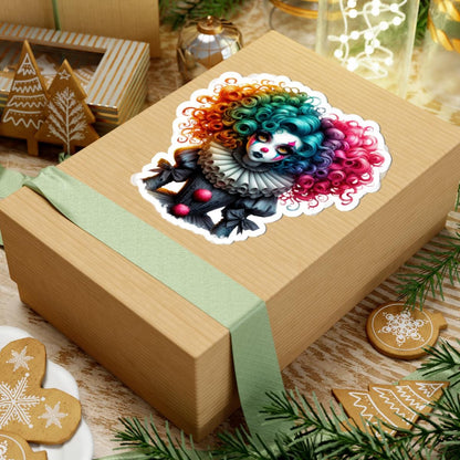 ColorFlow | Gothic Rainbow Clown Doll Sticker | Creepy Cute Circus Art | Dark Aesthetic Glossy Vinyl Sticker