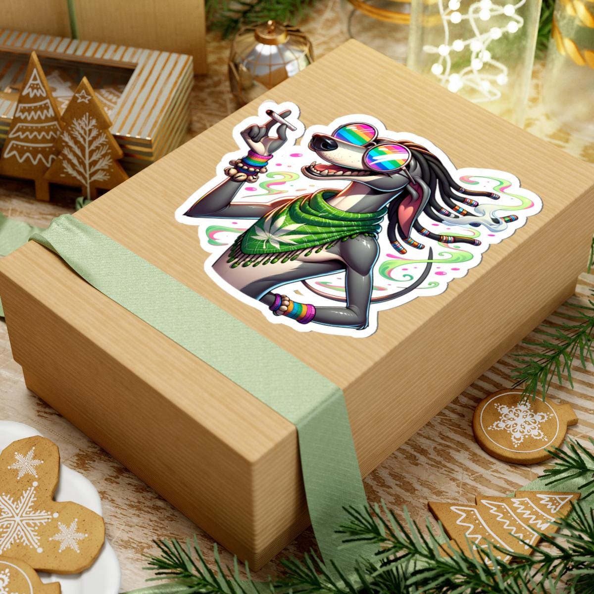 ColorFlow Rasta Greyhound Glossy Vinyl Sticker | Kiss Cut or Die Cut | Waterproof Weed Dog Reggae Art Decal for Laptops Cars Bottles