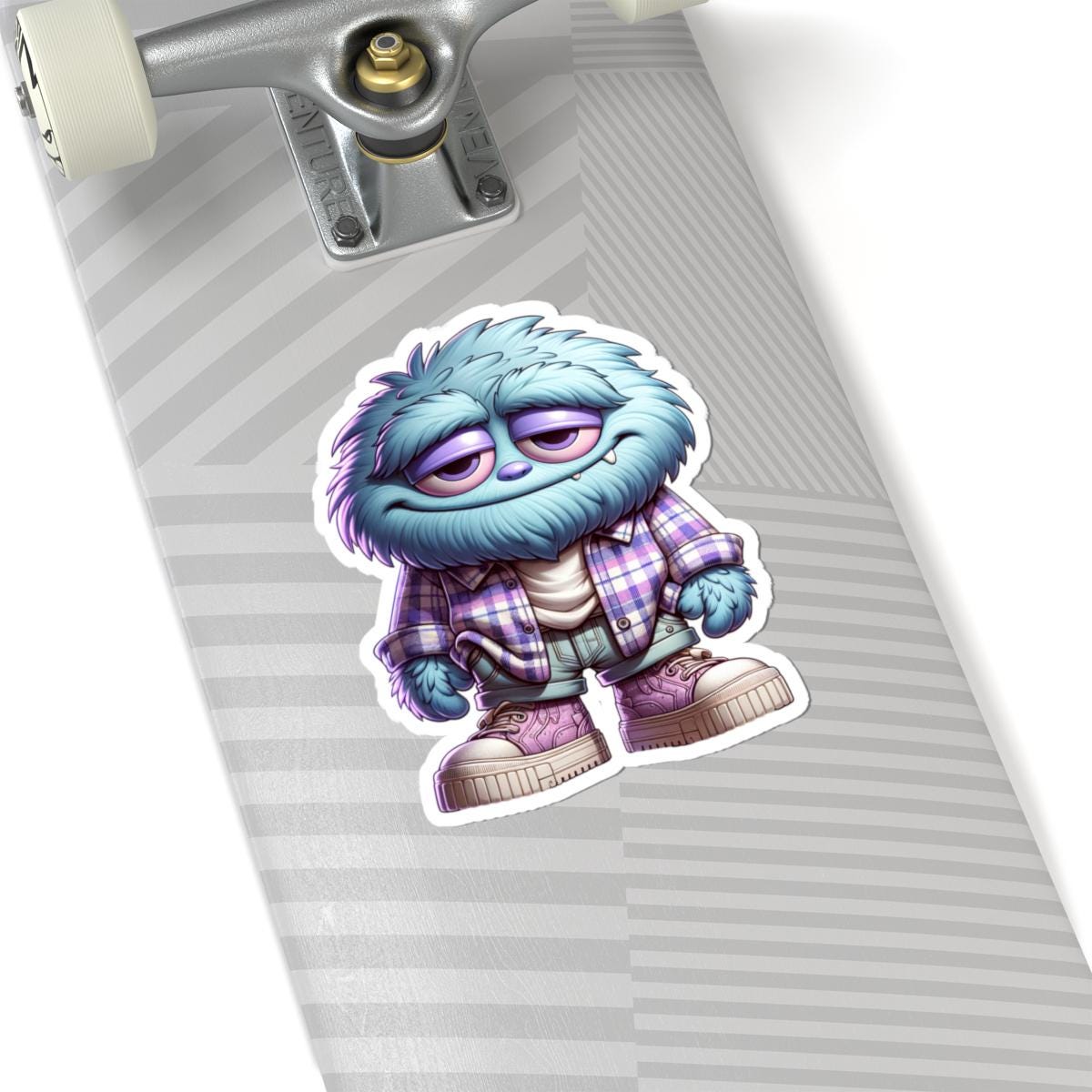 ColorFlow Blue Furry Monster Sticker | Plaid Shirt Creature Vinyl Decal