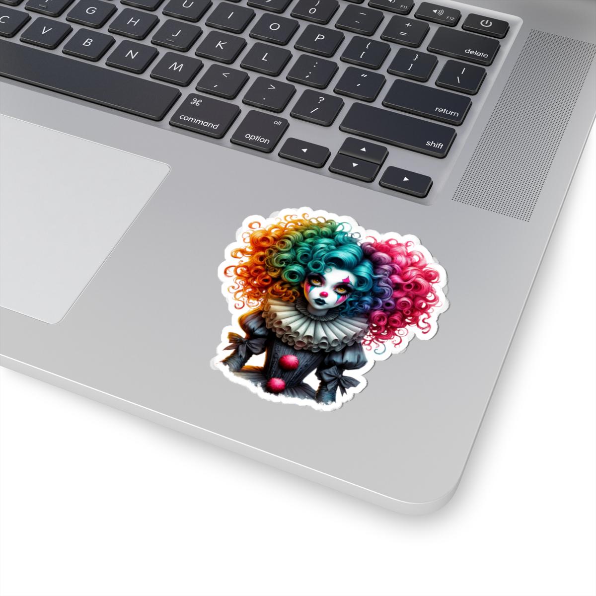 ColorFlow | Gothic Rainbow Clown Doll Sticker | Creepy Cute Circus Art | Dark Aesthetic Glossy Vinyl Sticker