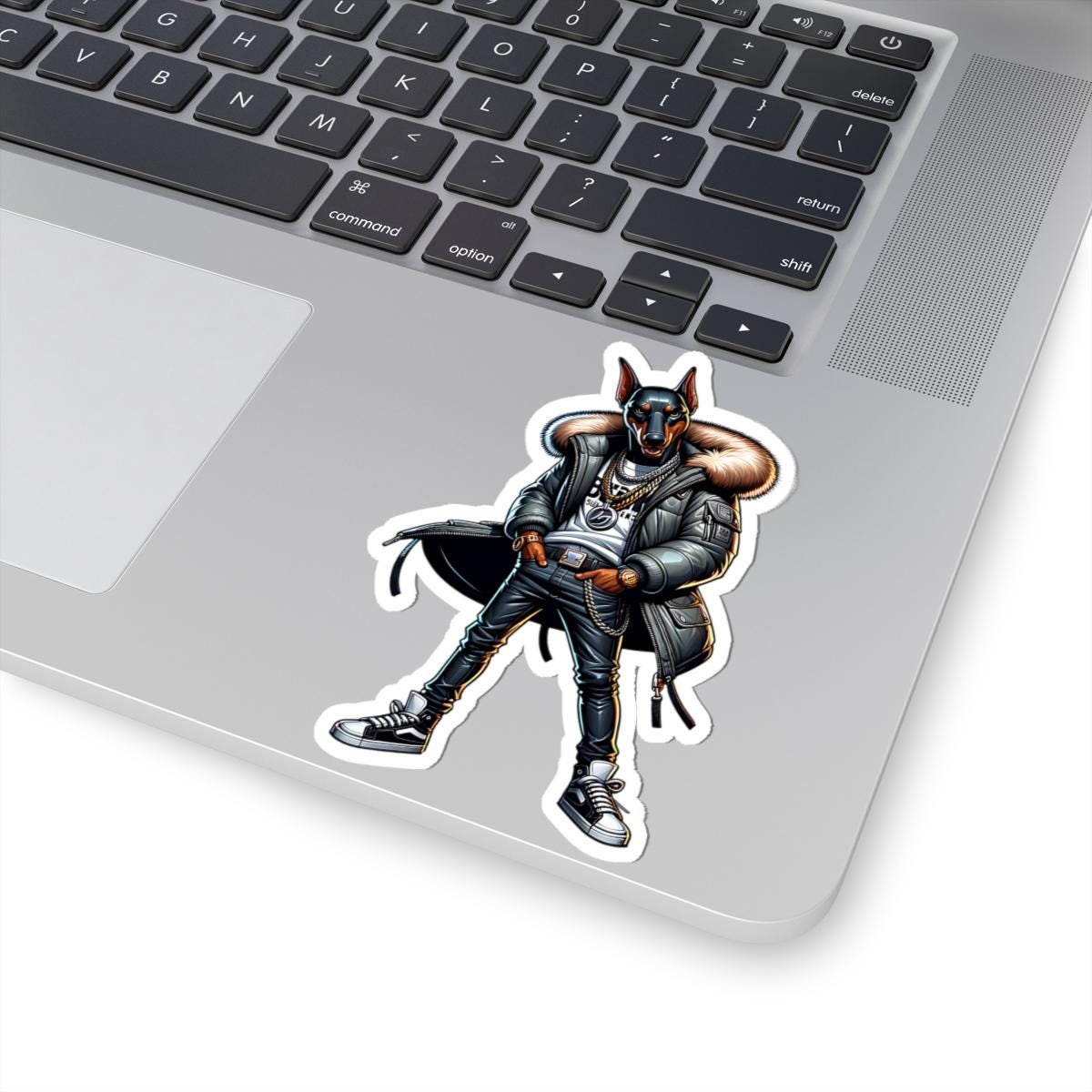Doberman Streetwear Sticker | Urban Dog Art, Chains, Sneakers (Kiss Cut)