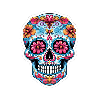 Pink Bloom Sugar Skull Vinyl Sticker | Día de los Muertos Waterproof Calavera Art | Floral Mexican Skull Laptop Decal
