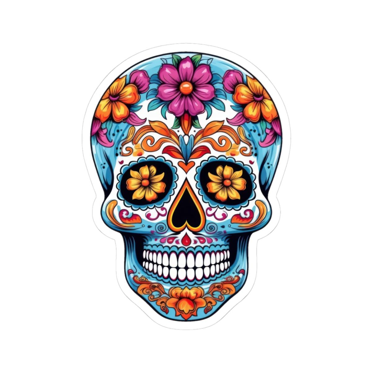 Radiant Floral Sugar Skull Vinyl Sticker | Colorful Día de los Muertos Calavera Art | Waterproof Decorative Laptop Decal