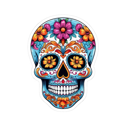 Radiant Floral Sugar Skull Vinyl Sticker | Colorful Día de los Muertos Calavera Art | Waterproof Decorative Laptop Decal