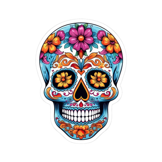 Radiant Floral Sugar Skull Vinyl Sticker | Colorful Día de los Muertos Calavera Art | Waterproof Decorative Laptop Decal