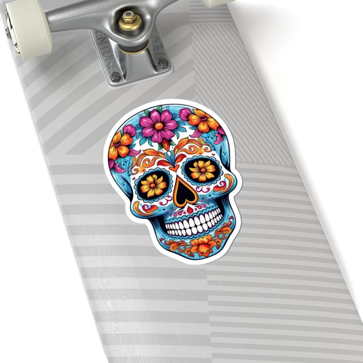 Radiant Floral Sugar Skull Vinyl Sticker | Colorful Día de los Muertos Calavera Art | Waterproof Decorative Laptop Decal
