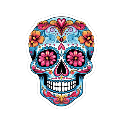 Pink Bloom Sugar Skull Vinyl Sticker | Día de los Muertos Waterproof Calavera Art | Floral Mexican Skull Laptop Decal