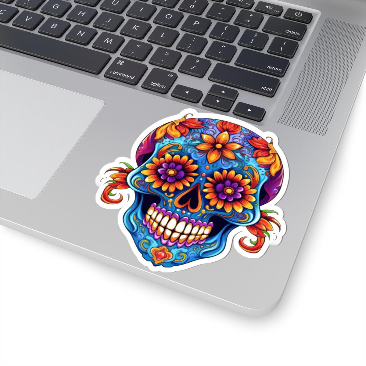 ColorFlow | Vibrant Floral Sugar Skull Sticker | Dia de los Muertos Vinyl Decal | Waterproof Skull Art | Colorful Skull Aesthetic