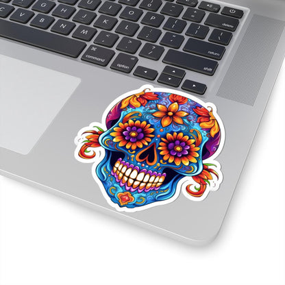 ColorFlow | Vibrant Floral Sugar Skull Sticker | Dia de los Muertos Vinyl Decal | Waterproof Skull Art | Colorful Skull Aesthetic